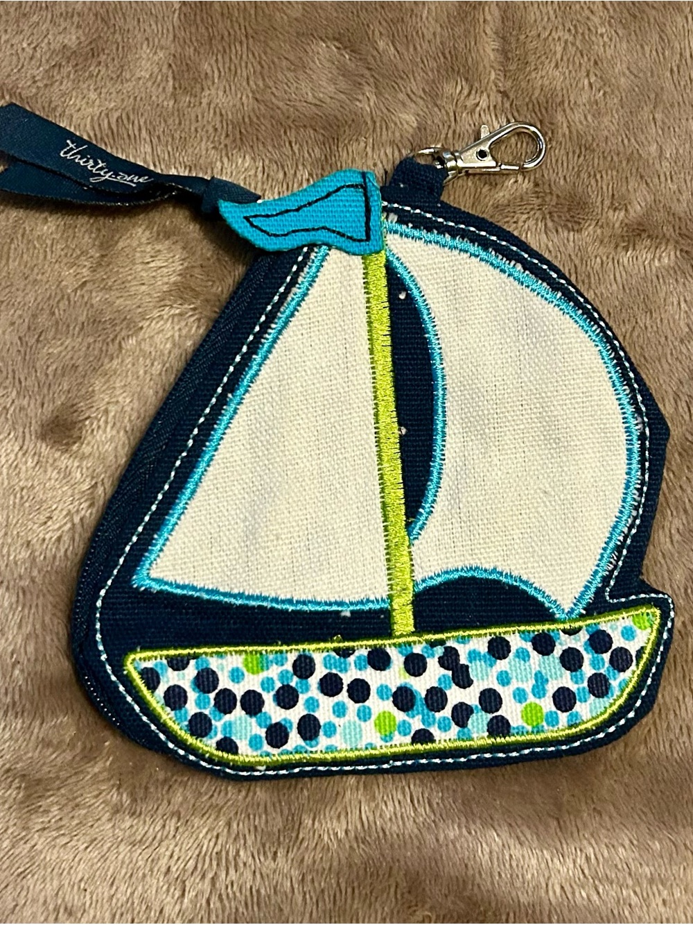 thirty-one Navy, Cream, Teal & Lime Sailboat Coin Pouch